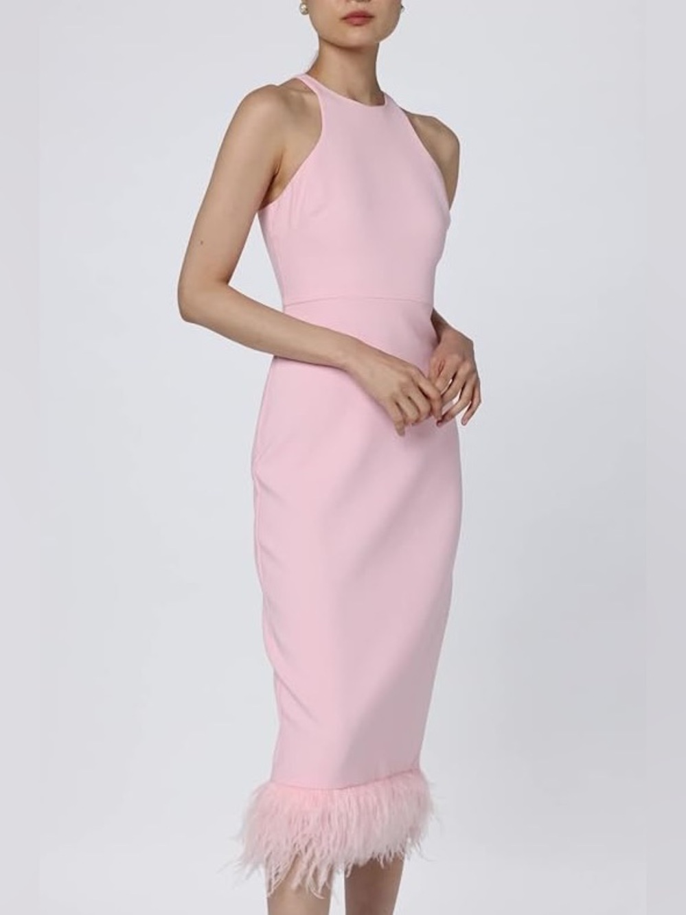 Likely Chandler feather trim midi dress